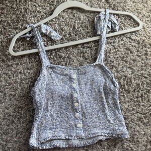 Women’s Blue Tie-Shoulder Smocked Button-Front Tank Top